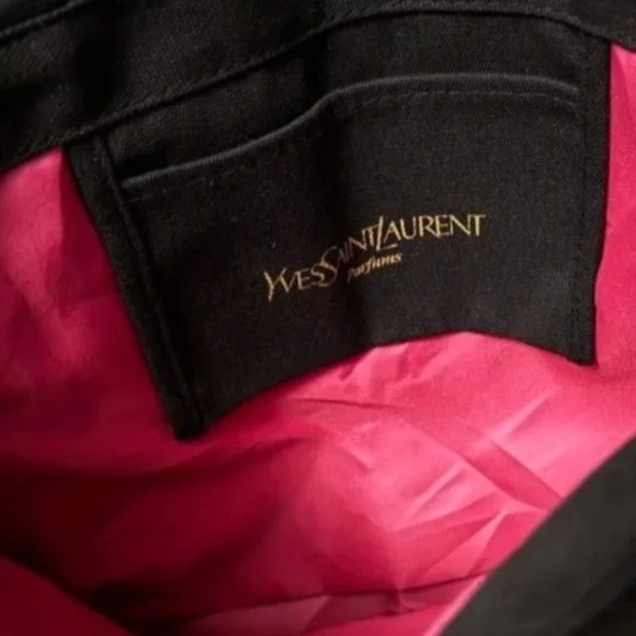 Yves Saint Laurent YSL Black Tote Bag Gold Embroidered Logo Limited Edition Rare - Picture 3 of 5